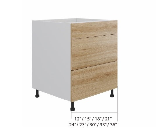 Natural Wood 3 Drawers Base Cabinet