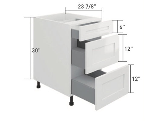 White Single Shaker 3 Drawers Base Cabinet