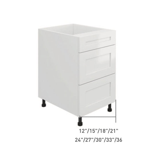 White Single Shaker 3 Drawers Base Cabinet