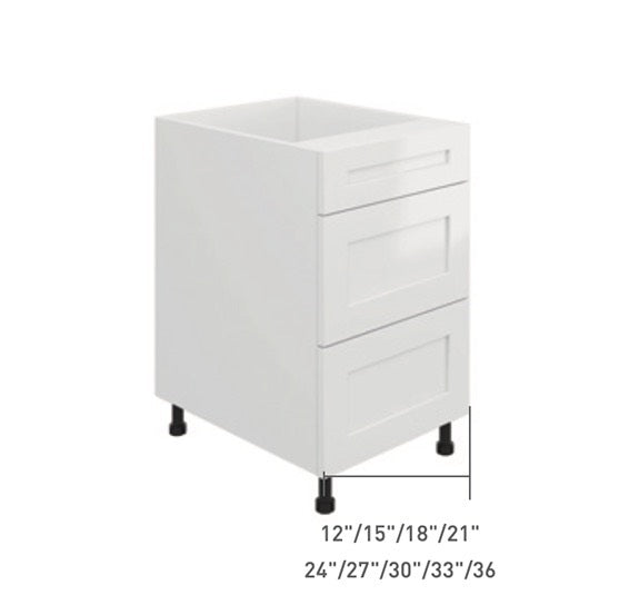 Gray Single Shaker 3 Drawers Base Cabinet